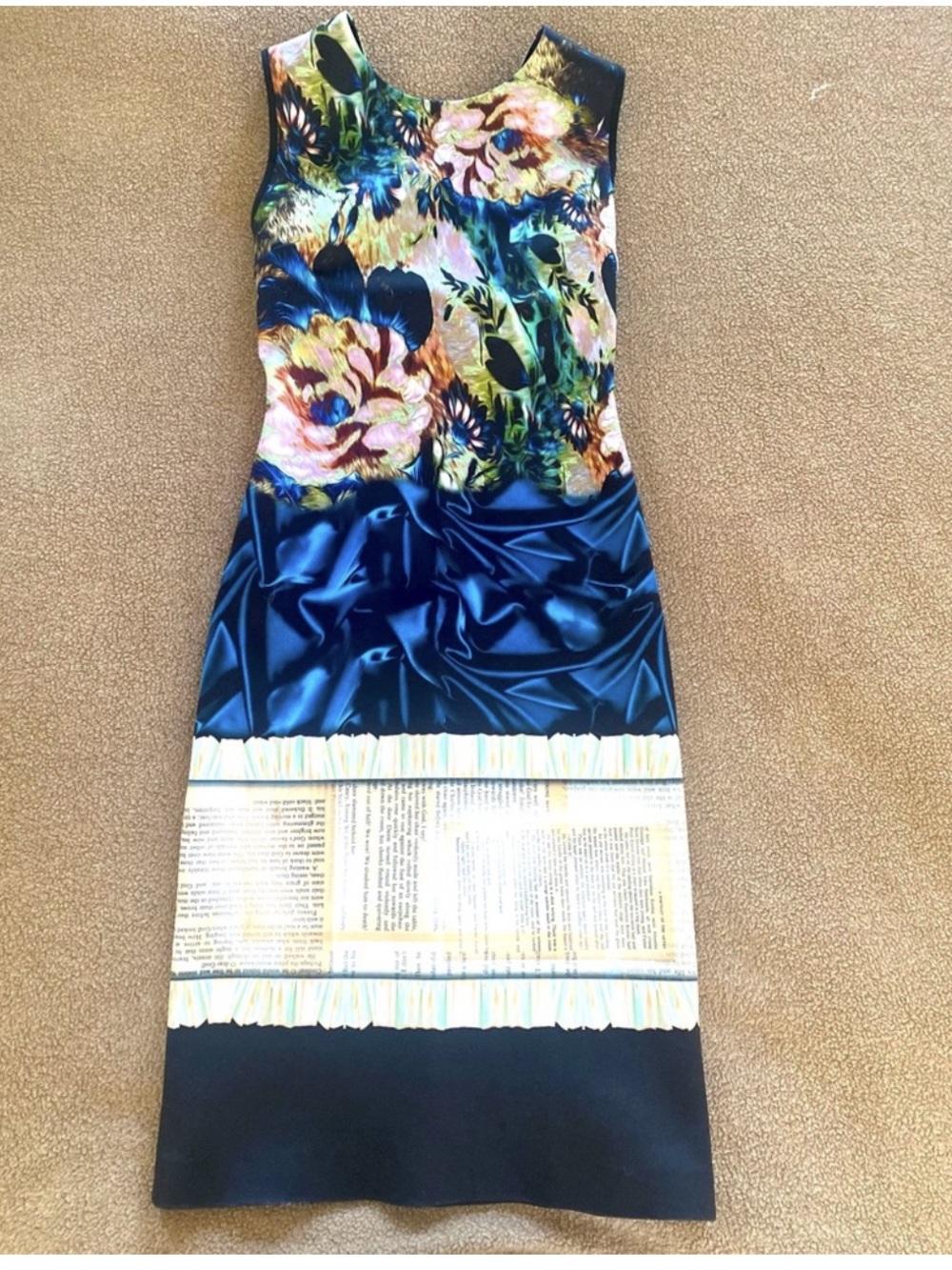 Clover Canyon Neoprene Floral Mixed-Print Sleeveless Sheath Dress, XS
